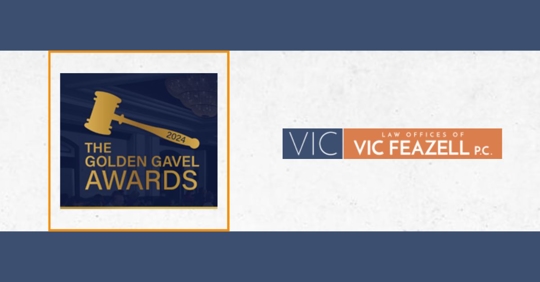 Golden Gavel Award logo with the Law Offices of Vic Feazell, P.C. logo.